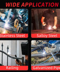 110/220V MMA Arc Welder 160A Stick Welder welding various materials like stainless steel, alloy steel, railing, galvanized pipe