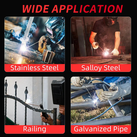 110/220V MMA Arc Welder 160A Stick Welder welding various materials like stainless steel, alloy steel, railing, galvanized pipe