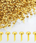 Top Tier Golden Brass Paper Fasteners For Scrapbooking And Handmade Craft Jobs 250 Piece Bulk Pack scattered on white background.