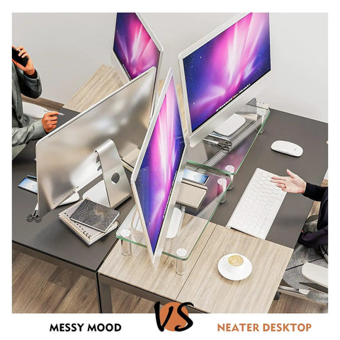 2 Pack Adjustable Monitor Riser Stand For Desk With Height Elevation Ergonomic Lift supports dual screens in tidy workspace
