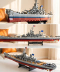 Epic World War II Battleship Building Blocks Kit 2228 Pieces, 1 To 325 Scale Warship Model assembled on display stand