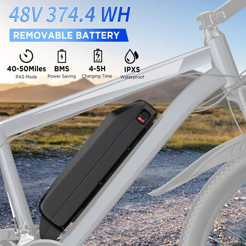 Electric Mountain Bike for Adults 26 Inch Wheel With 1000 Watt Peak Motor frame and 48V removable battery detail