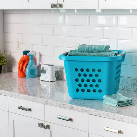Deep 30L Laundry Basket Hamper Organizer With Built In Comfort Carry Handles So Handy Ventilated Nestable Design 2 Pack Medium Teal