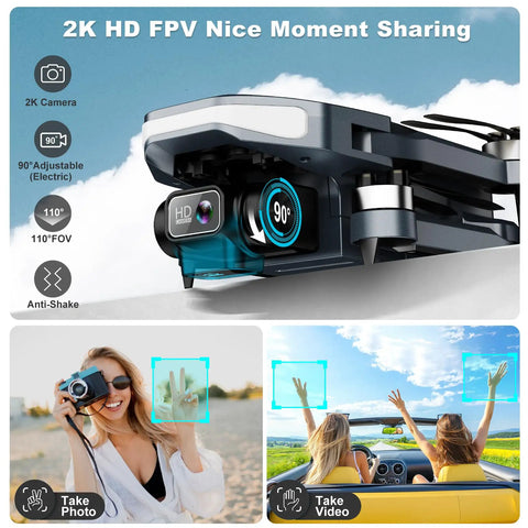 Close-up of Grab And Go Foldable 2K HD Camera Drone With GPS Auto Return with photos showing real time FPV capabilities.