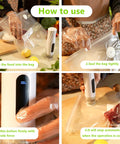 Steps to use Compact Handheld Vacuum Sealer For Food Storage With 80kPa Suction 1800mAh Battery shown in four images