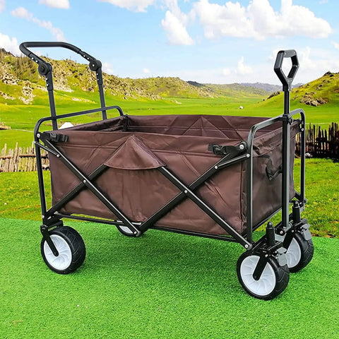 Heavy Duty Foldable Beach Trolley For Camping And Garden Hauling With Push-Pull Rod, Adjustable Handle, And 220Lb Bearing Capacity