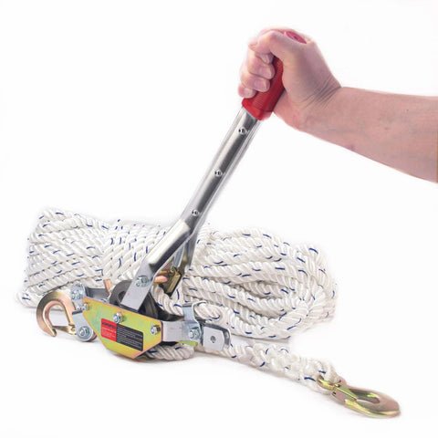 Rope Puller Three Quarter Ton Capacity With 100 Feet Of 0.6 Inch Rope Come Along Winch Hoist held by hand