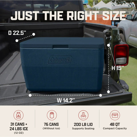 48 Quart Portable Cooler With Ice Retention Up To 60 Hours And TempLock Foam, Leak Resistant Build in truck bed