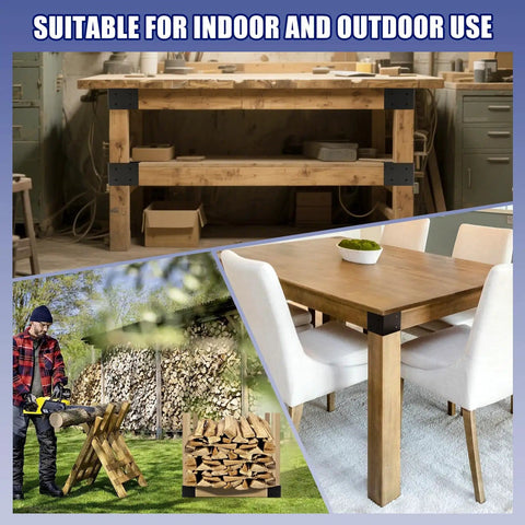 Beefed Up Heavy Duty Steel 2x4 DIY Workbench Kit With 3 Way Right Angle Corner Brackets for indoor and outdoor use shown installed