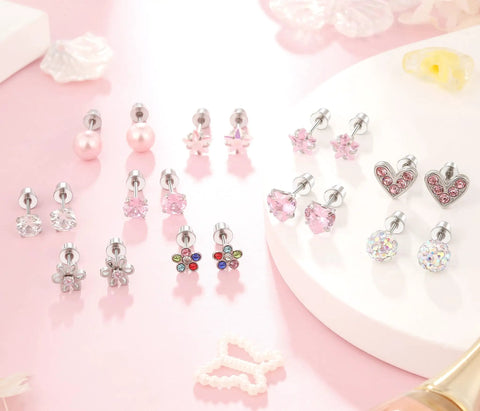 Hypoallergenic Surgical Steel Screw Back Earrings For Women Small Flat Back Studs That Stay Put All Day Durable Comfortable Minimalist Jewelry With Secure Screw Back Design And Skin Friendly Material For Sensitive Ears, assorted pink stud styles