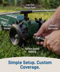 Self Propelled Traveling Sprinkler Delivers Hands Free Wide Lawn Coverage With A Rugged Cast Iron Body Adjustable Coverage