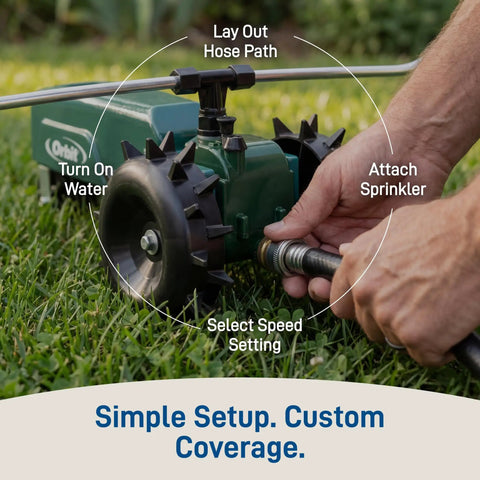 Self Propelled Traveling Sprinkler Delivers Hands Free Wide Lawn Coverage With A Rugged Cast Iron Body Adjustable Coverage