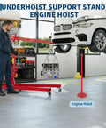 Built Different 2 Ton Folding Engine Hoist Paired With 3 4 Ton Under Hoist Support Stand featuring adjustable boom in garage.