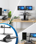 Standing Desk Converter With Dual Monitor Mount And Large Keyboard Tray, Sit Stand Riser, home office setup, black