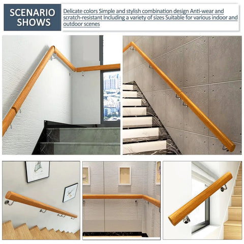 Built Like A Tank Heavy Duty Outdoor Stair Railing And Wall Mounted Wooden Handrail With Stainless Steel Mounts for indoor and outdoor use.