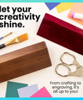 Blank Wood Desk Nameplate 2 By 8 Inches In Walnut Or Rosewood Finish Customizable With Your Text Or Logo alongside art supplies.