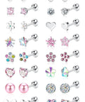 16 Pair Hypoallergenic Earrings Set For Girls And Women With Colorful Screw Back Ball Studs Including CZ Studs Stars Butterflies Flowers Hearts Nickel Free Safe For Sensitive Ears, assorted stud styles