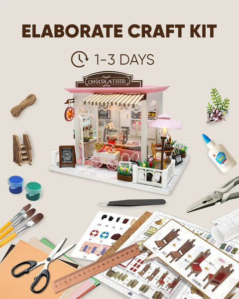 Chill DIY Dollhouse Kit For Beginners And Adults, Build Your Own Chocolate Shop Miniature House With Realistic Details