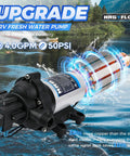 Heavy Duty 110V Ac Diaphragm Water Pressure Pump With 4.0 Gpm Flow And 50 Psi, showing motor and features near water.