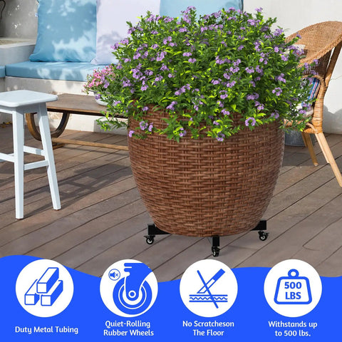 Expandable Heavy Duty Plant Caddy Wheel Base 21 To 30 Inch Rolling Dolly Stand Built Tough Steel Frame with tall plant pot.
