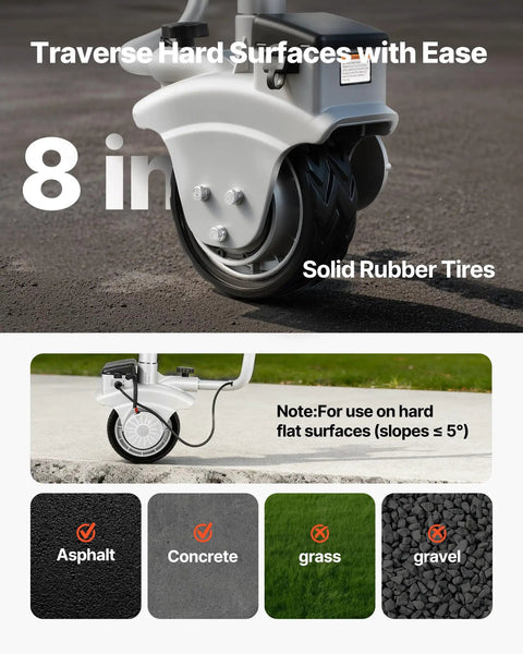 VEVOR Electric Trailer Dolly 5500 Lb Towing Capacity 380W Copper Motorized Jockey Wheel with 8 inch solid rubber tire on asphalt.