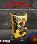 Yellow Jacket Rugged Weather Resistant Archery Discharge Target Bag showing dimensions and design details.