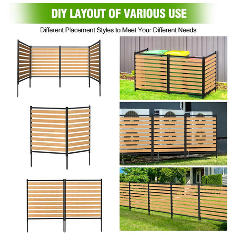 No Dig Outdoor Privacy Screen For AC Unit And Yard Gear showing layout options, metal fence panel in various configurations