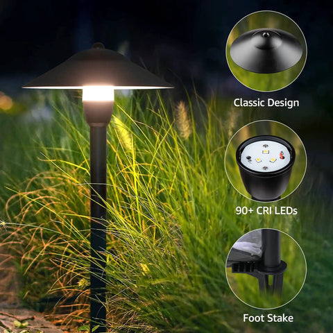 Low Voltage Pathway Lights Warm White 3000K 3W 12-24V Cast Aluminum Waterproof Landscape Lighting with hat shade