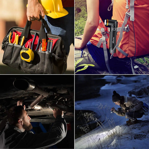 90 Degree Tactical Flashlight With Dual Fuel And Dual Cycle Switch 800 Lumens IPX4 Waterproof LED Torch used in various settings