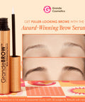 Brow Boosting Serum for Fuller, Bolder Brows And Your Brow Game with Vitamins, Peptides, Antioxidants And Amino Acids, bottle and results