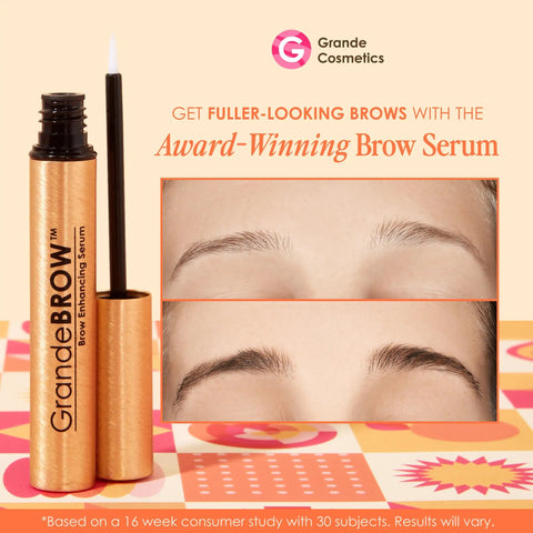 Brow Boosting Serum for Fuller, Bolder Brows And Your Brow Game with Vitamins, Peptides, Antioxidants And Amino Acids, bottle and results