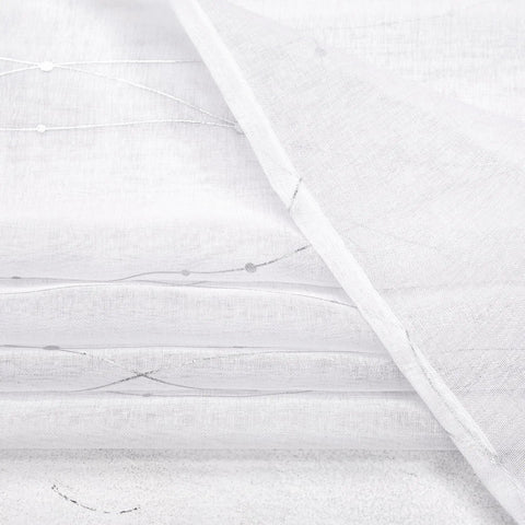 Oeko-Tex Certified Sheer Foil Print Curtains 2 Panels with grommet top, white and silver, close-up of fabric texture 52x63 inches