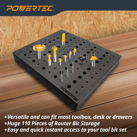 Badass Router Bit Storage Inserts Housing Fifty Half Inch And Sixty Quarter Inch Holder Slots With Thick Foam, 110 piece organizer.