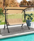3-Seat Outdoor Porch Swing With Adjustable Canopy And Weatherproof Cover, Thick Cushions And Padded Armrests On A Sturdy Metal Frame