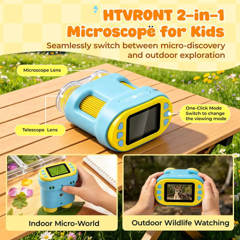 Portable Kids Microscope With 1000X Magnification And 2 Inch HD Screen 4K Ultra Clear View Learn Science At Home Easy To Use For Beginners Perfect Gift For Curious Young Minds And Home Lab Projects, blue and yellow