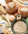 All In One Sourdough Starter Kit With Pot 34 Oz Starter Jar 4 Banneton Baskets Displayed With Freshly Baked Bread