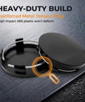 Premium 4 Pack Wheel Center Caps Universal Fit For Cars Trucks 2.36 Inch Snap In Rim Hub Covers Tough Abs Plastic Black showing heavy-duty build and metal tension ring.
