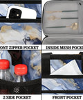 Insulated Picnic Backpack With Large Capacity Lunch Bag, showing pockets for phone, utensils, bottles, and papers for versatile storage.