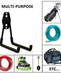 Heavy Duty Wall Mount Garage Hooks Set 4 Pack With Anti Slip Coating Beefed Up For Shovels Ladders Chairs Hoses Bicycles Tools 66Lb Load Capacity Space Saving Organizer multi-purpose use shown with various items