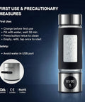 Hydrogen Water Bottle With 6000 PPB Concentration Portable 16.2 Oz Generator And SPE PEM Ionizer in stainless steel with instructions