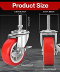 Heavy Duty Stem Casters With Brakes Swivel Wheels Set Of Four Locking Threaded Stem Casters Three Eighths Inch 16 UNC