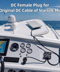DC cable connected to Starlink Mini on boat, 105W Car Power Adapter Cable With Step Up Converter From 12 24V To 30V Three Point Five Amp Boost