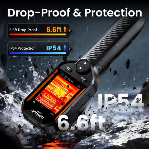 Pro Grade High Resolution Thermal Imaging Camera With 240x240 IR Sensor And 2MP Visible Camera Fusion Imaging 25Hz Handheld Thermography for mechanical maintenance, shown with 6.6ft drop-proof IP54 protection, in wet conditions.