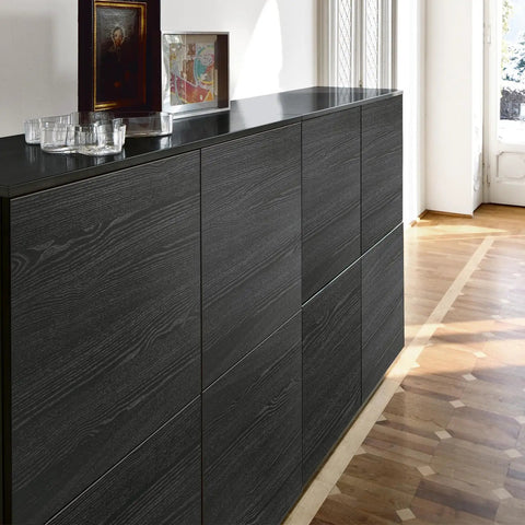 Black Peel And Stick Wallpaper Roll For Modern Interior Walls And Kitchen Cabinets with a matte finish on furniture.
