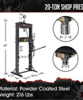 20 Ton Shop Press With Pneumatic Or Hand Pump, Heavy Duty Metal Bending And Straightening Tool For Home Mechanics And Small Shops