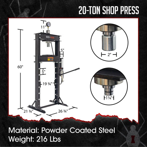 20 Ton Shop Press With Pneumatic Or Hand Pump, Heavy Duty Metal Bending And Straightening Tool For Home Mechanics And Small Shops