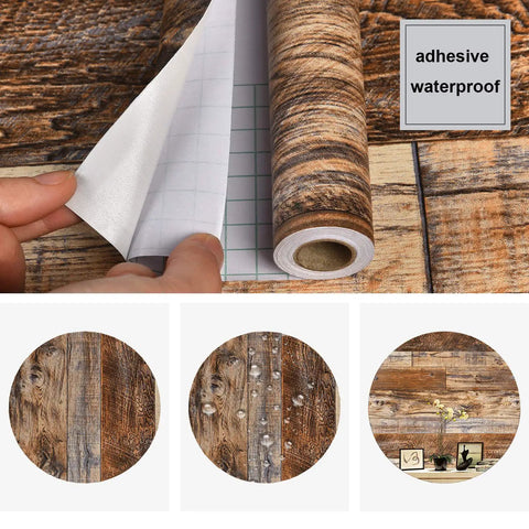Peel And Stick Brown Wood Wallpaper No Mess Realistic Vintage Grain Self Adhesive Shiplap Style Contact Paper For Cabinets Countertops Shelves Drawers Walls And Doors Waterproof PVC Removable Easy DIY Makeover with adhesive backing and water resistance.