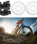 Heavy Duty Mechanical Disc Brake Kit For Mountain And Folding Bikes Featuring Rock Solid Aluminum Calipers and rugged rotors shown in action.