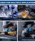 Cordless Angle Grinder 20V Four And A Half Inch 9000 RPM With Variable Speed And Slide Switch Powerful 1000W Brushless Motor DSC Protection used for cutting, grinding, paint removal on metal, marble.