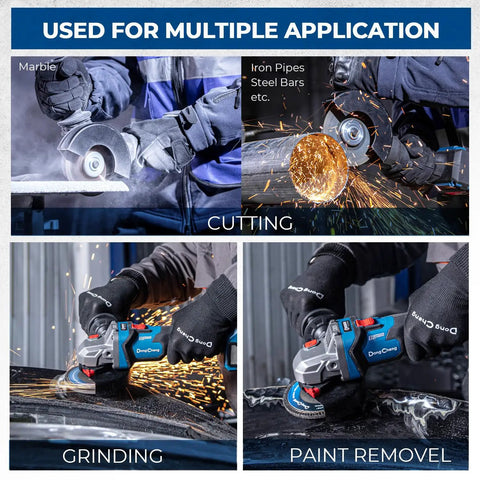 Cordless Angle Grinder 20V Four And A Half Inch 9000 RPM With Variable Speed And Slide Switch Powerful 1000W Brushless Motor DSC Protection used for cutting, grinding, paint removal on metal, marble.